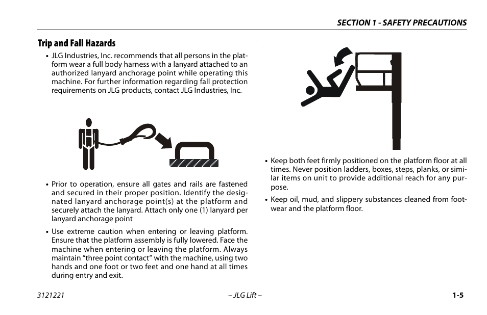 Trip and fall hazards, Trip and fall hazards -5 | JLG 1230ES Operator Manual User Manual | Page 15 / 96