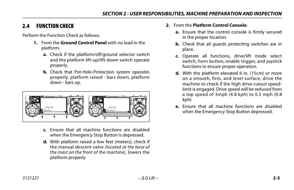 4 function check, Function check -5 | JLG 1230ES Operator Manual User Manual | Page 25 / 96