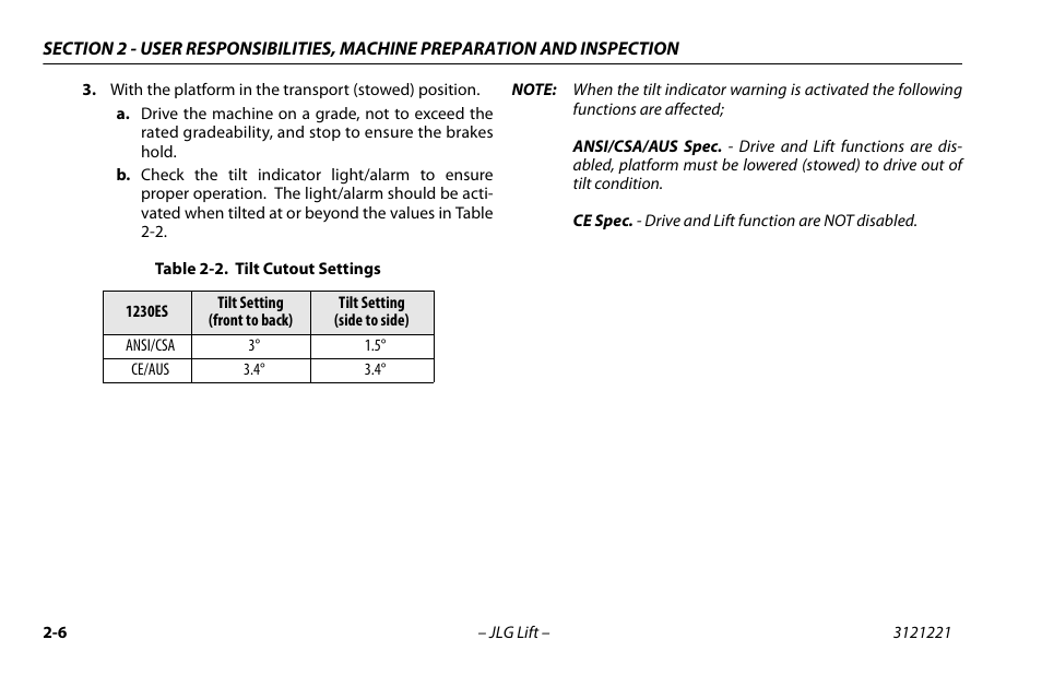 Tilt cutout settings -6 | JLG 1230ES Operator Manual User Manual | Page 26 / 96