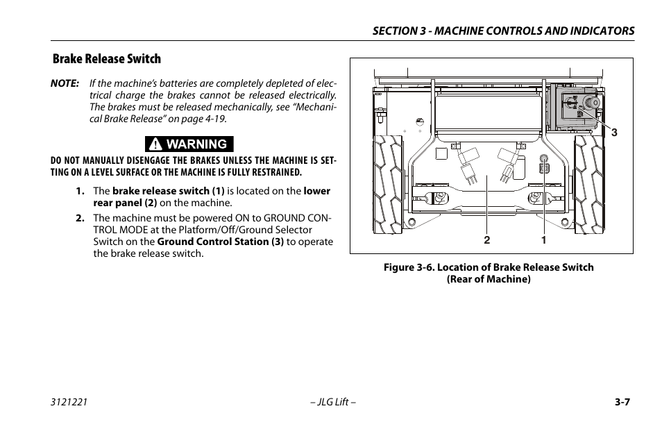 Brake release switch | JLG 1230ES Operator Manual User Manual | Page 35 / 96