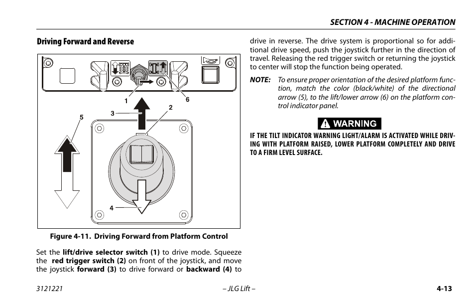 Driving forward and reverse, Driving forward and reverse -13, 11. driving forward from platform control -13 | JLG 1230ES Operator Manual User Manual | Page 55 / 96