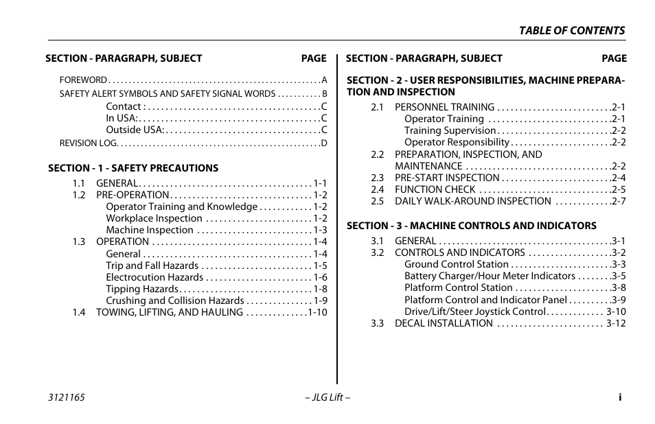 JLG 1230ES Operator Manual User Manual | Page 7 / 96