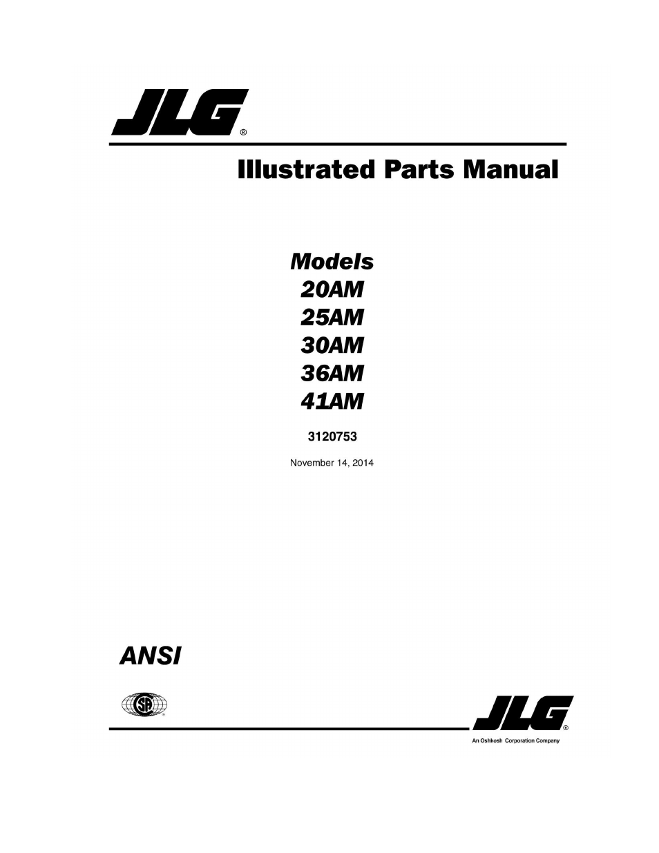 JLG 41AM (3120753-2014) Parts Manual User Manual | 186 pages