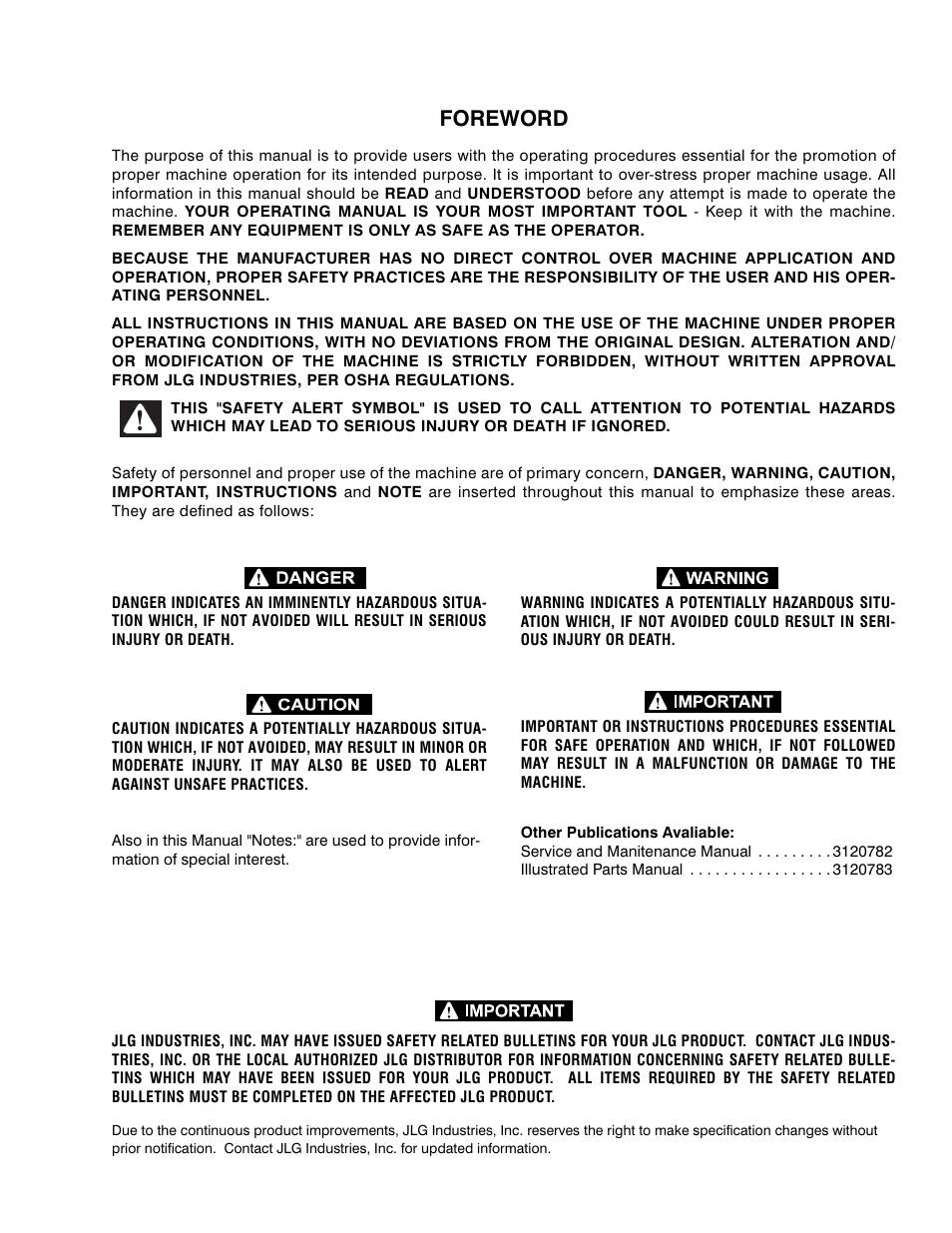 Foreword | JLG 41EL Operator Manual User Manual | Page 3 / 54