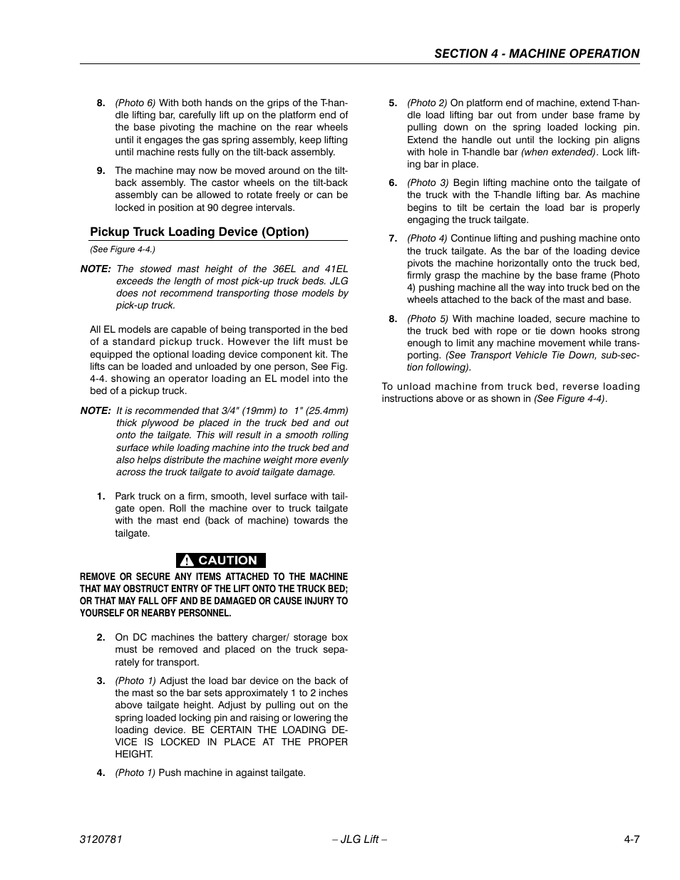 Pickup truck loading device (option) | JLG 41EL Operator Manual User Manual | Page 39 / 54