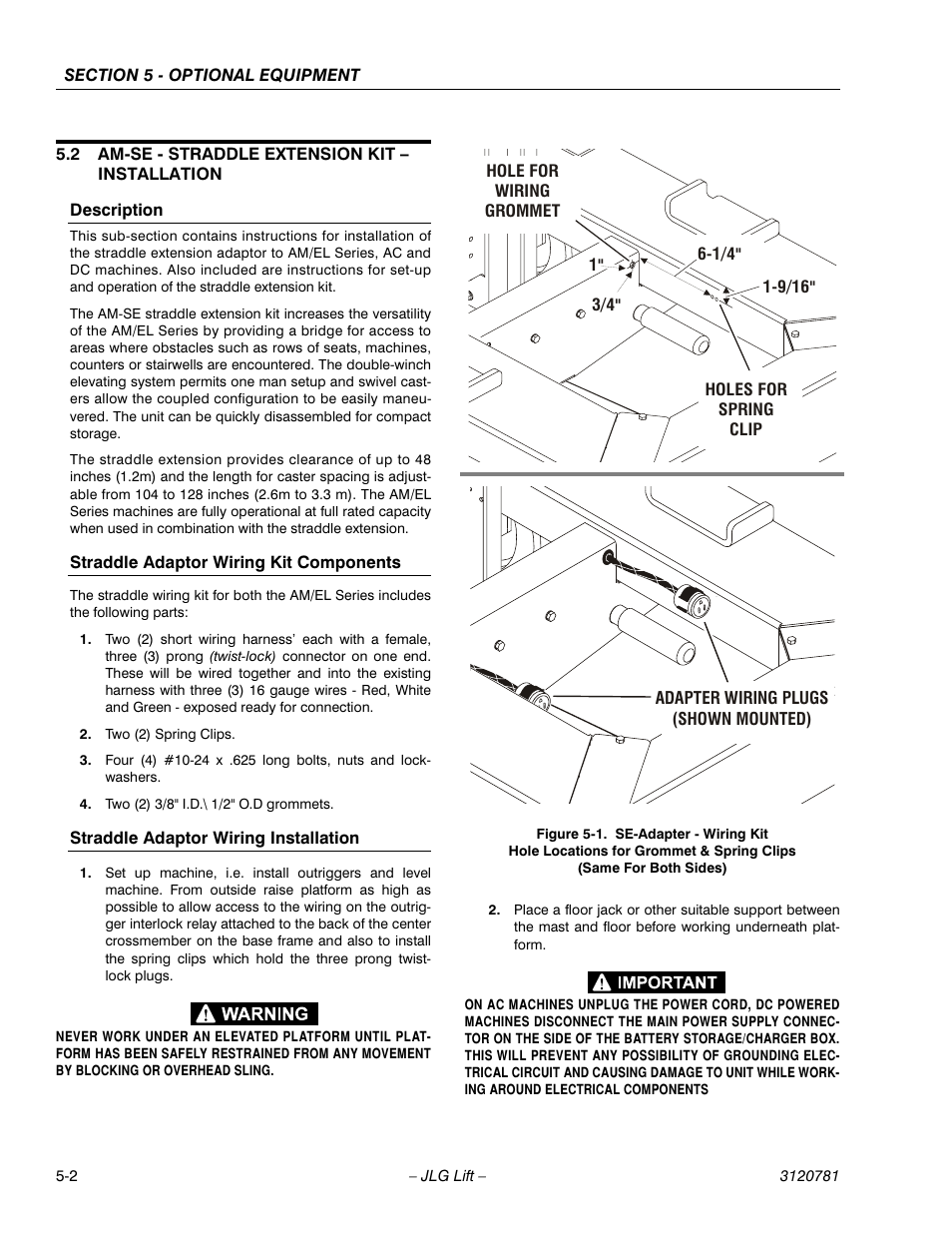 2 am-se - straddle extension kit - installation, Description, Straddle adaptor wiring kit components | Straddle adaptor wiring installation, Am-se - straddle extension kit – installation -2 | JLG 41EL Operator Manual User Manual | Page 44 / 54