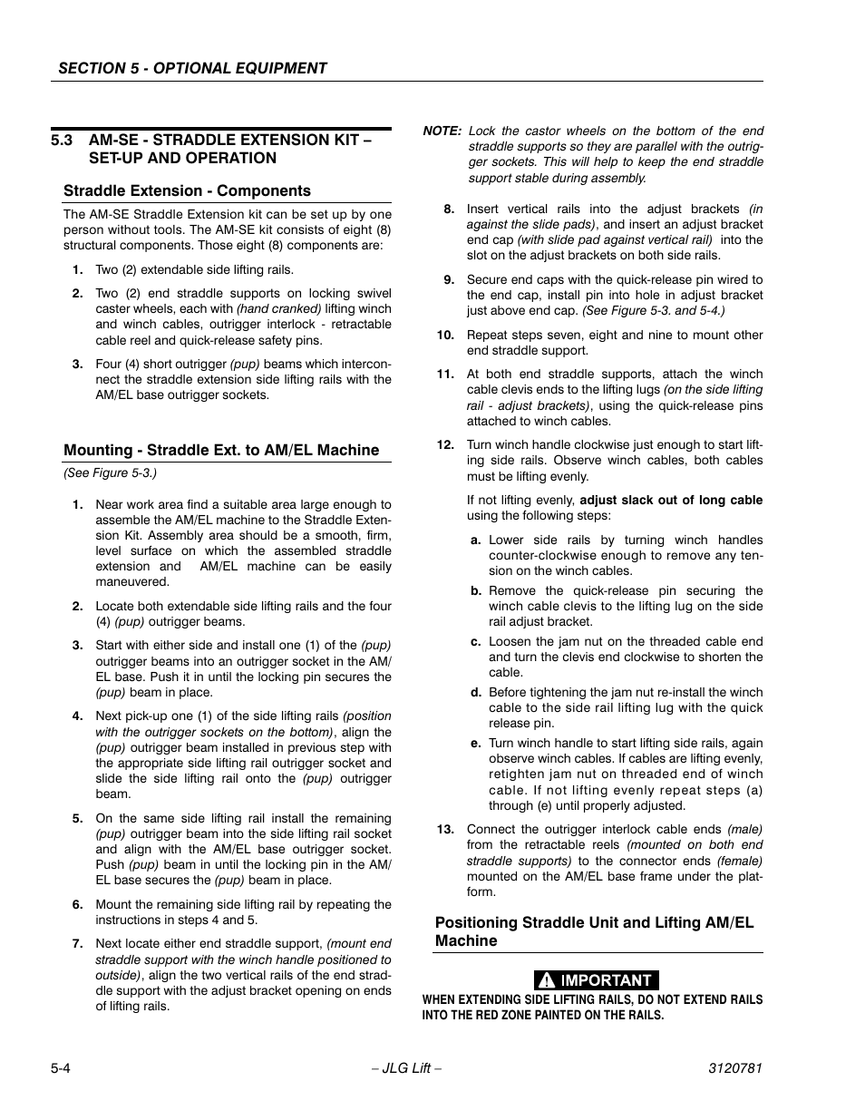 Straddle extension - components, Mounting - straddle ext. to am/el machine | JLG 41EL Operator Manual User Manual | Page 46 / 54