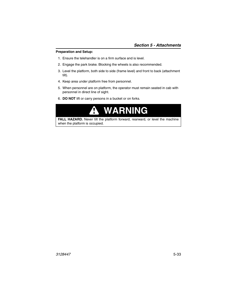 Warning | JLG G12-55A AccuPlace Operator Manual User Manual | Page 101 / 142