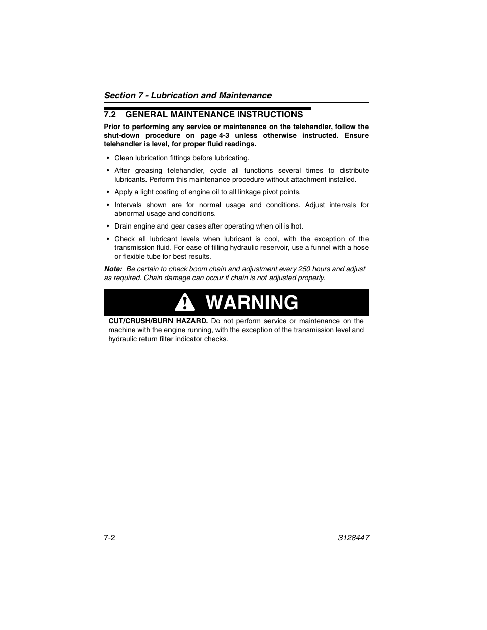 2 general maintenance instructions, 2 general maintenance instructions -2, Warning | JLG G12-55A AccuPlace Operator Manual User Manual | Page 106 / 142