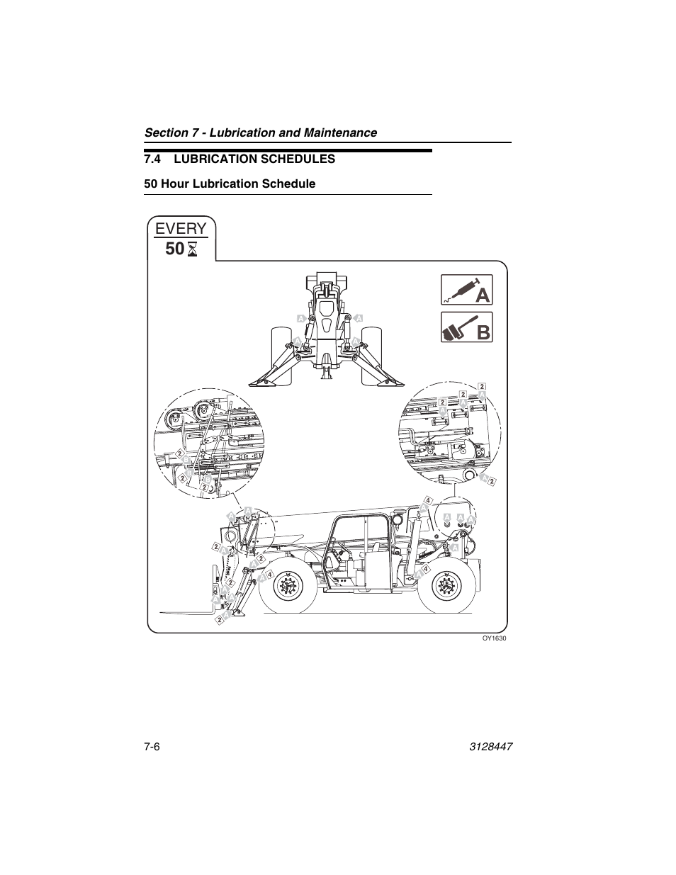 4 lubrication schedules, 50 hour lubrication schedule, 4 lubrication schedules -6 | 50 hour lubrication schedule -6, Every | JLG G12-55A AccuPlace Operator Manual User Manual | Page 110 / 142