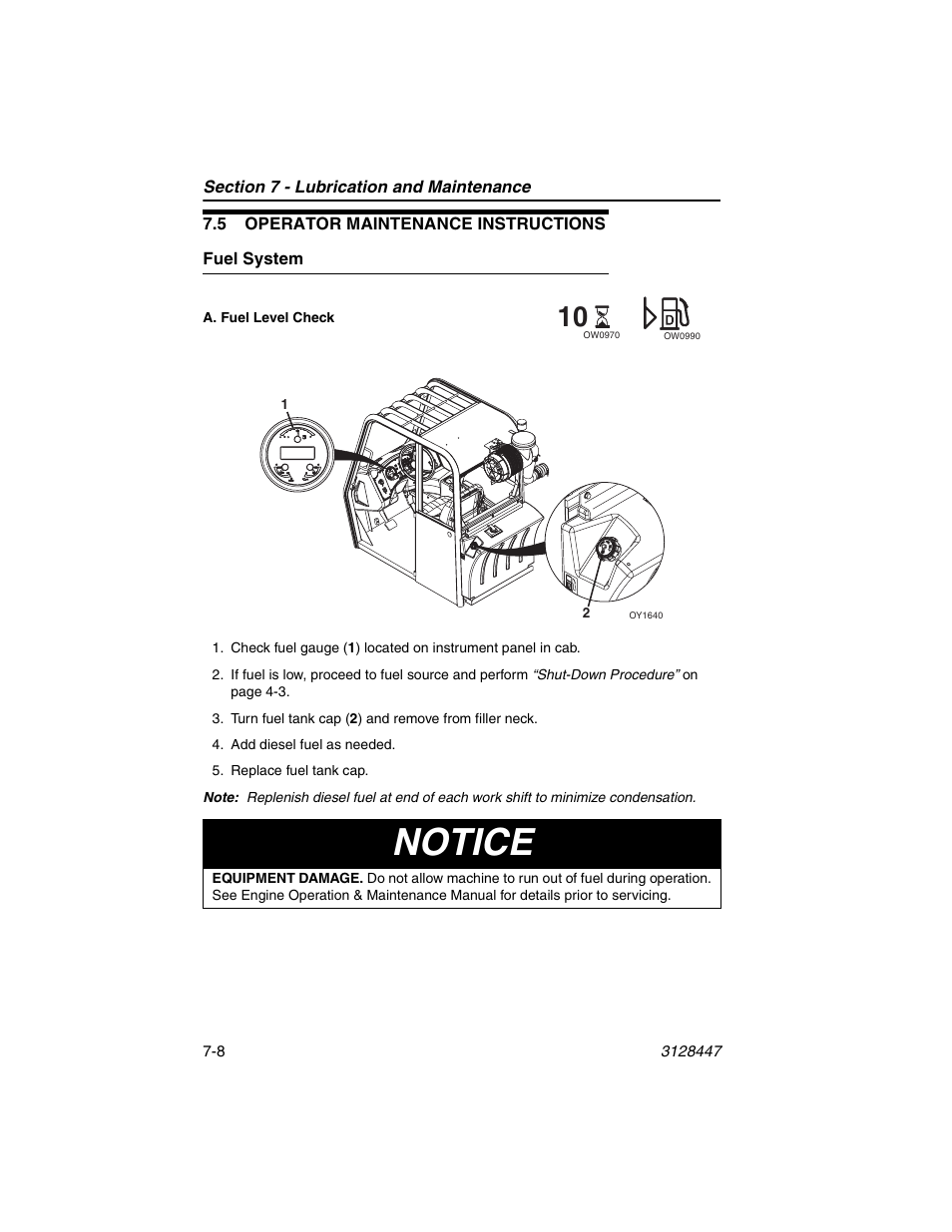 5 operator maintenance instructions, Fuel system, 5 operator maintenance instructions -8 | Fuel system -8, Notice | JLG G12-55A AccuPlace Operator Manual User Manual | Page 112 / 142