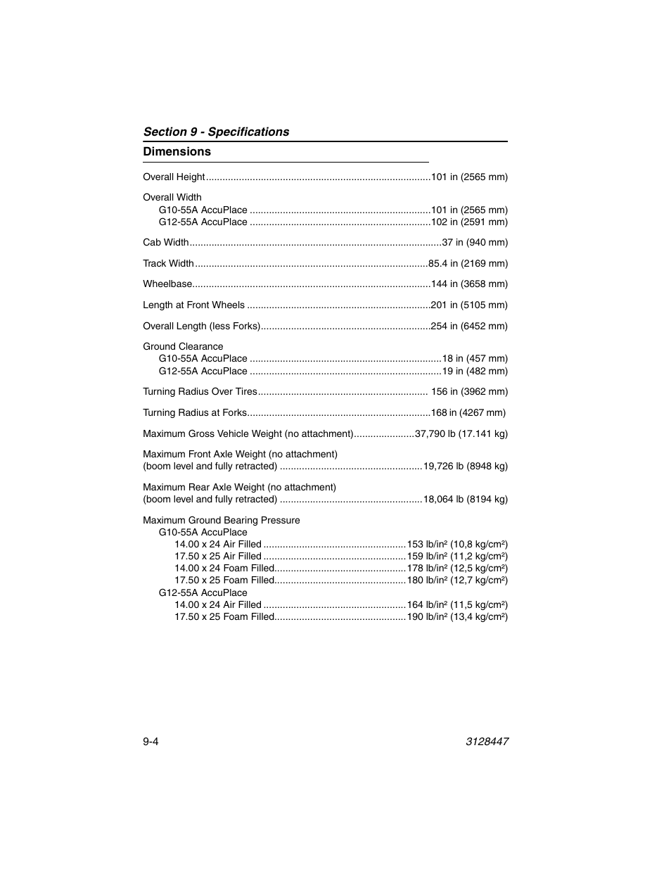 Dimensions, Dimensions -4 | JLG G12-55A AccuPlace Operator Manual User Manual | Page 132 / 142