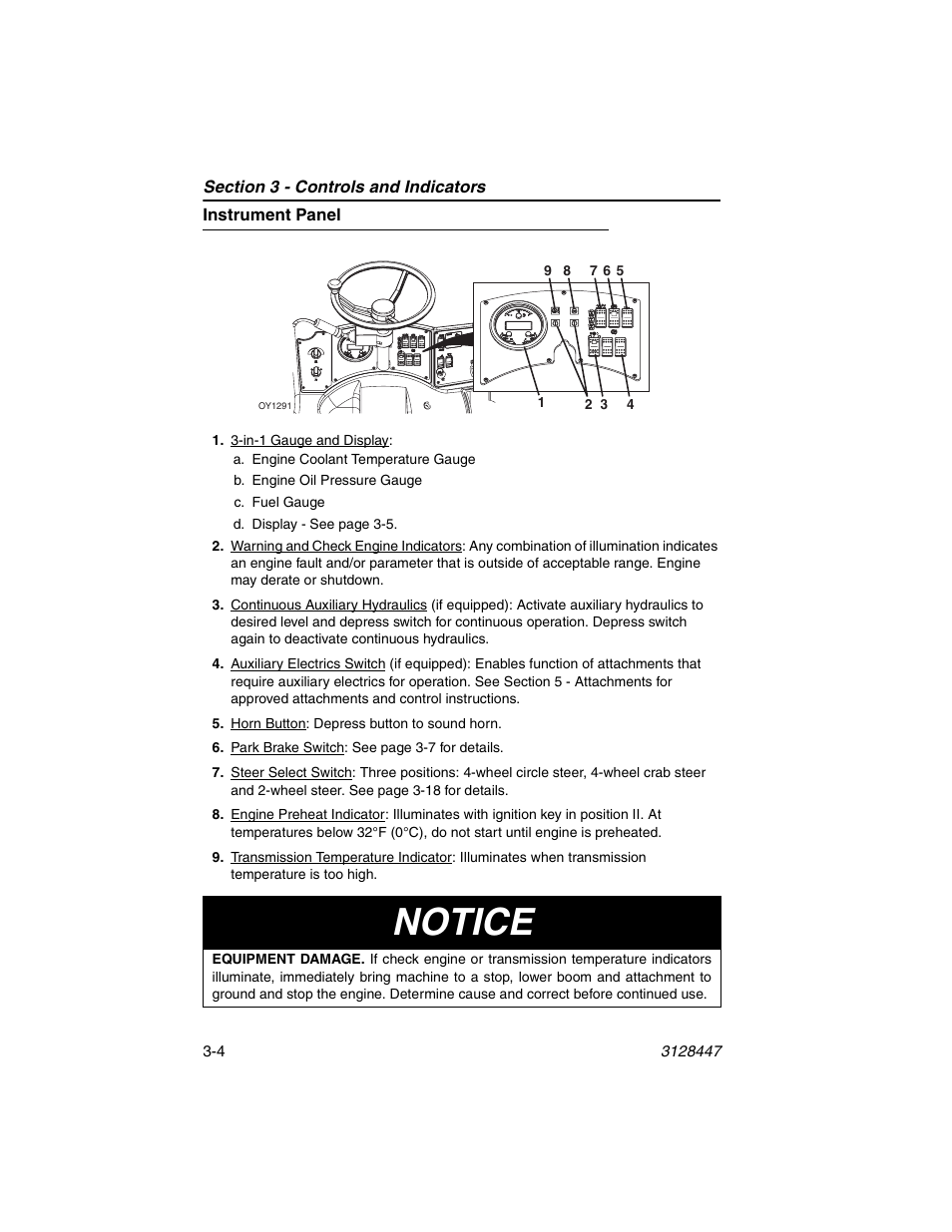Instrument panel, Instrument panel -4, Notice | JLG G12-55A AccuPlace Operator Manual User Manual | Page 38 / 142