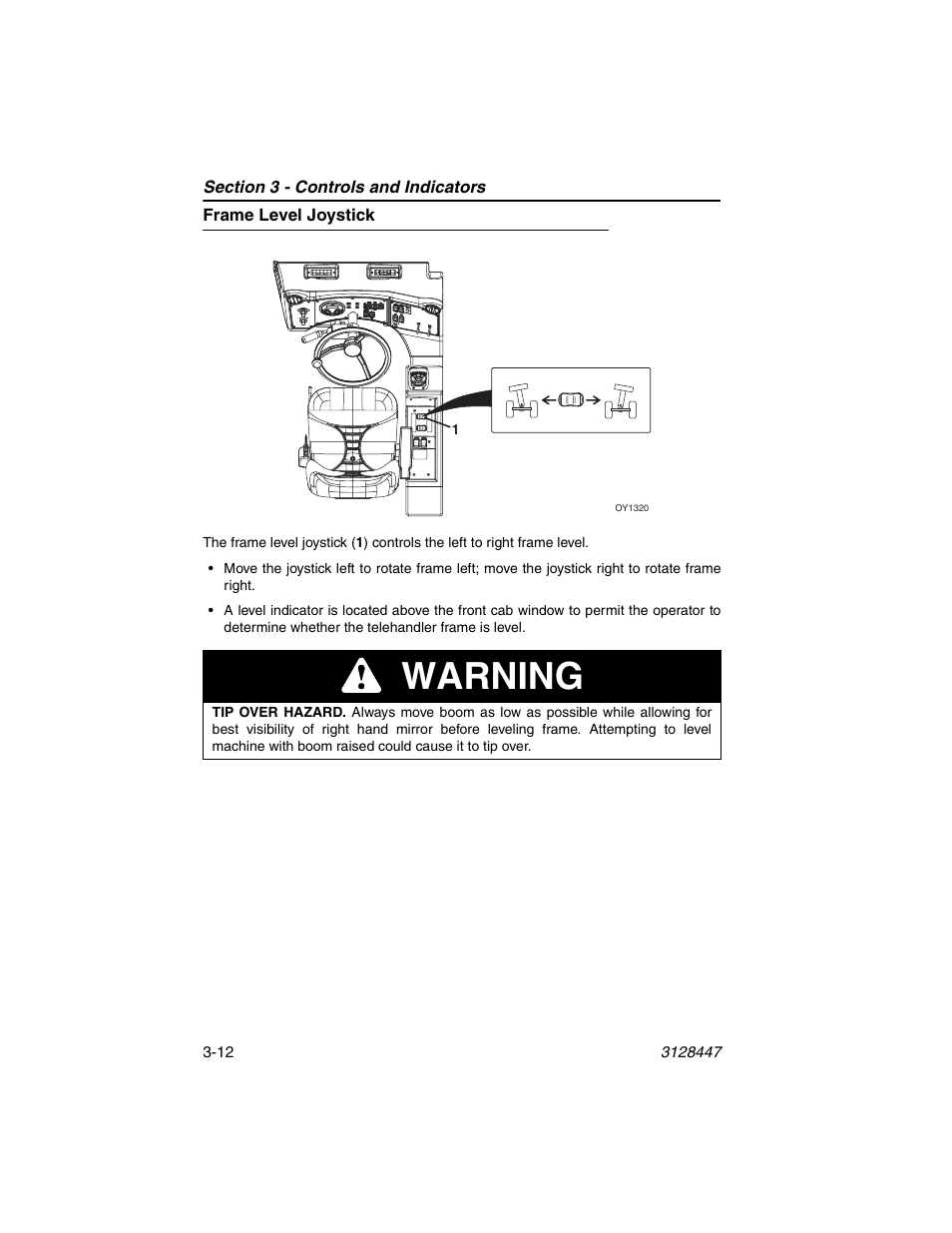 Frame level joystick, Frame level joystick -12, Warning | JLG G12-55A AccuPlace Operator Manual User Manual | Page 46 / 142