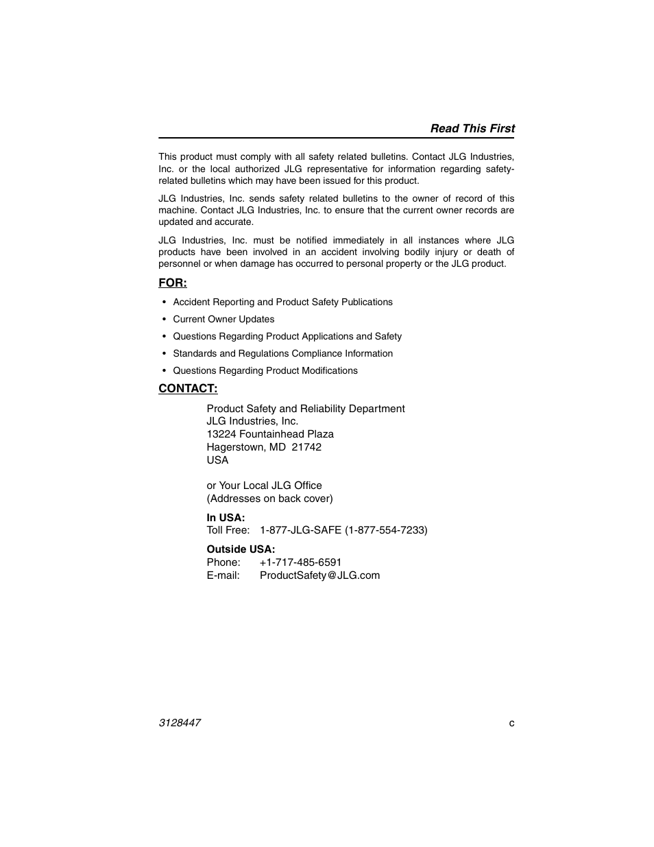 JLG G12-55A AccuPlace Operator Manual User Manual | Page 5 / 142