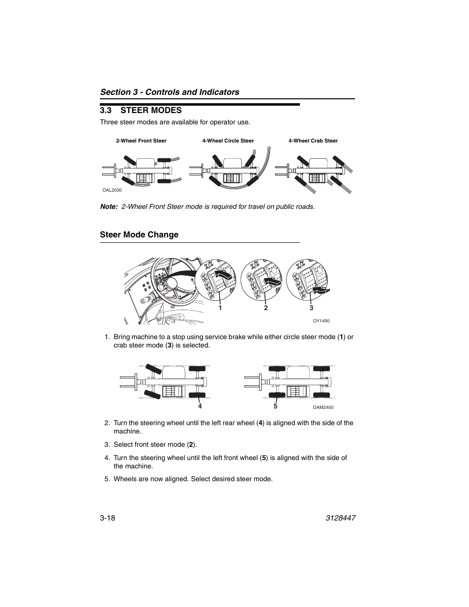 3 steer modes, Steer mode change, 3 steer modes -18 | Steer mode change -18 | JLG G12-55A AccuPlace Operator Manual User Manual | Page 52 / 142