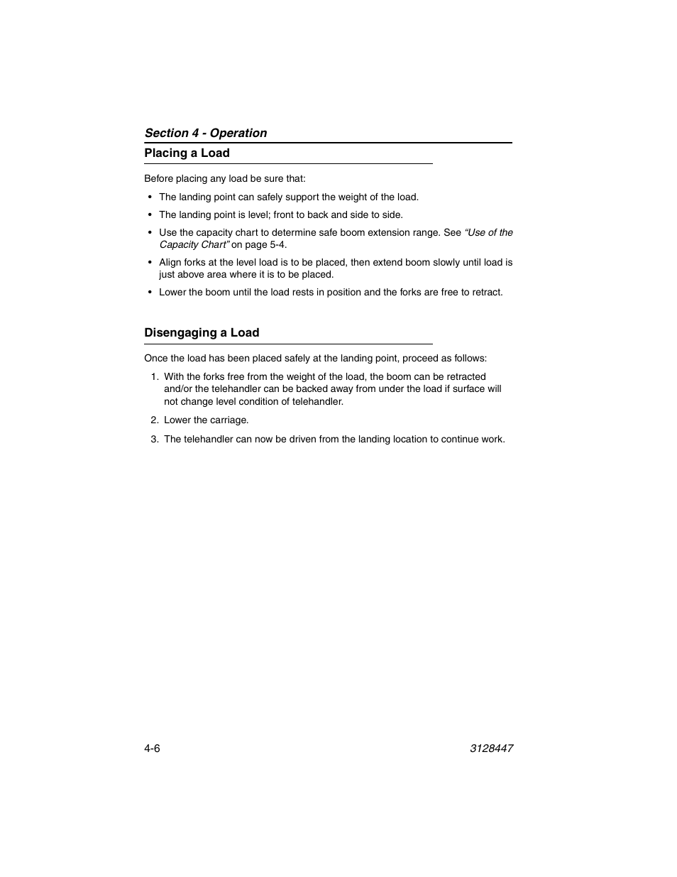 Placing a load, Disengaging a load, Placing a load -6 disengaging a load -6 | JLG G12-55A AccuPlace Operator Manual User Manual | Page 62 / 142