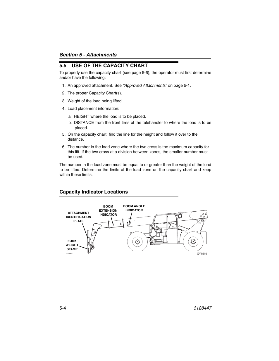 5 use of the capacity chart, Capacity indicator locations, 5 use of the capacity chart -4 | Capacity indicator locations -4 | JLG G12-55A AccuPlace Operator Manual User Manual | Page 72 / 142