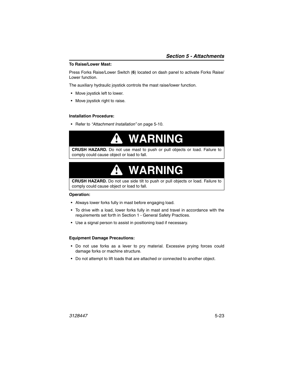 Warning | JLG G12-55A AccuPlace Operator Manual User Manual | Page 91 / 142