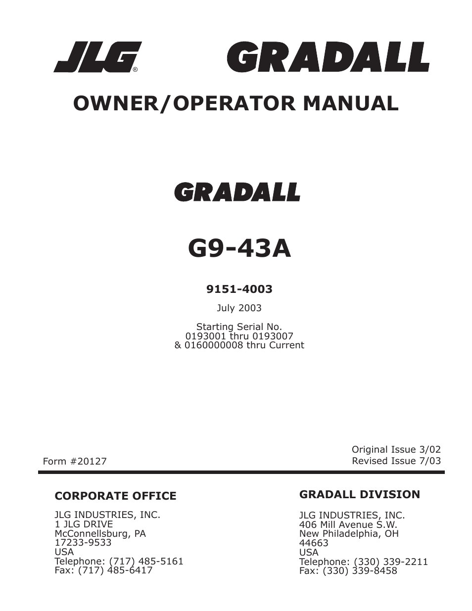 JLG G9-43A (9151-4003) Operator Manual User Manual | 60 pages