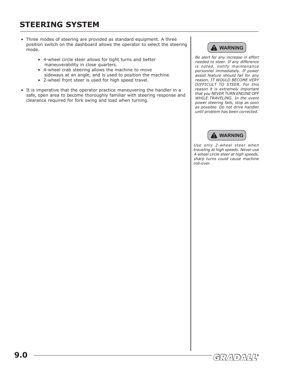 Steering system, Steering system 9.0 | JLG G9-43A (9151-4003) Operator Manual User Manual | Page 32 / 60