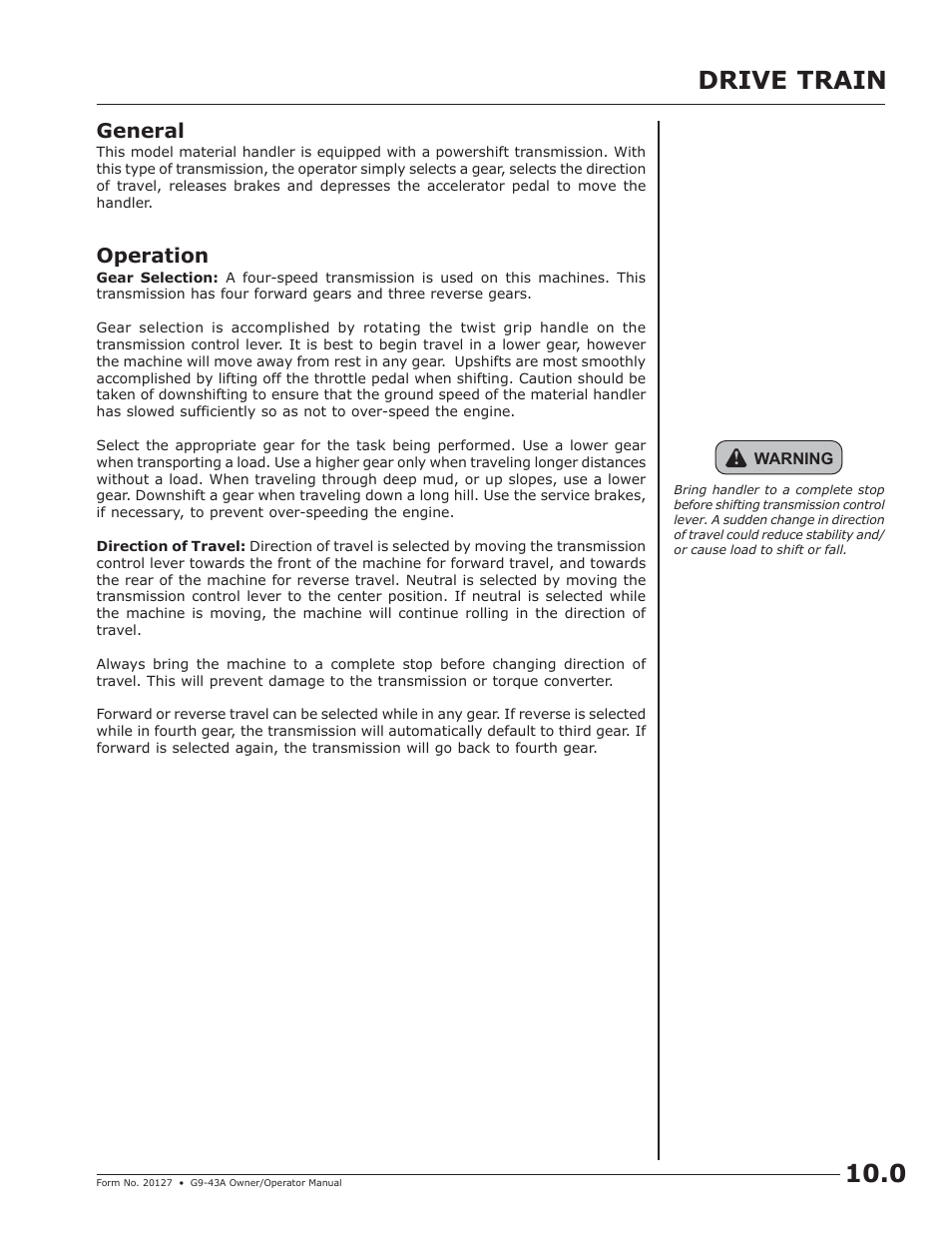 Drive train, Drive train 10.0, General | Operation | JLG G9-43A (9151-4003) Operator Manual User Manual | Page 33 / 60