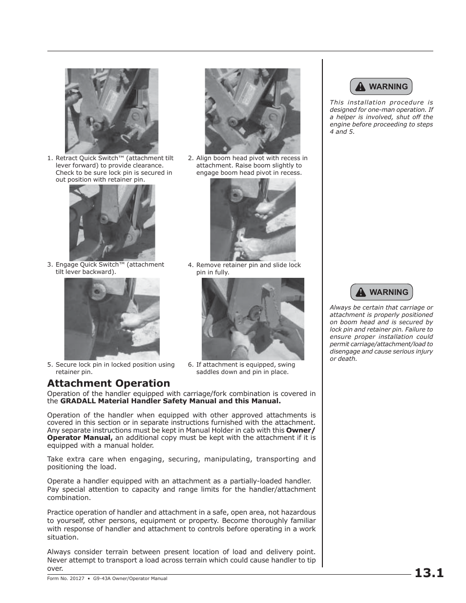 Attachment installation attachment operation | JLG G9-43A (9151-4003) Operator Manual User Manual | Page 41 / 60