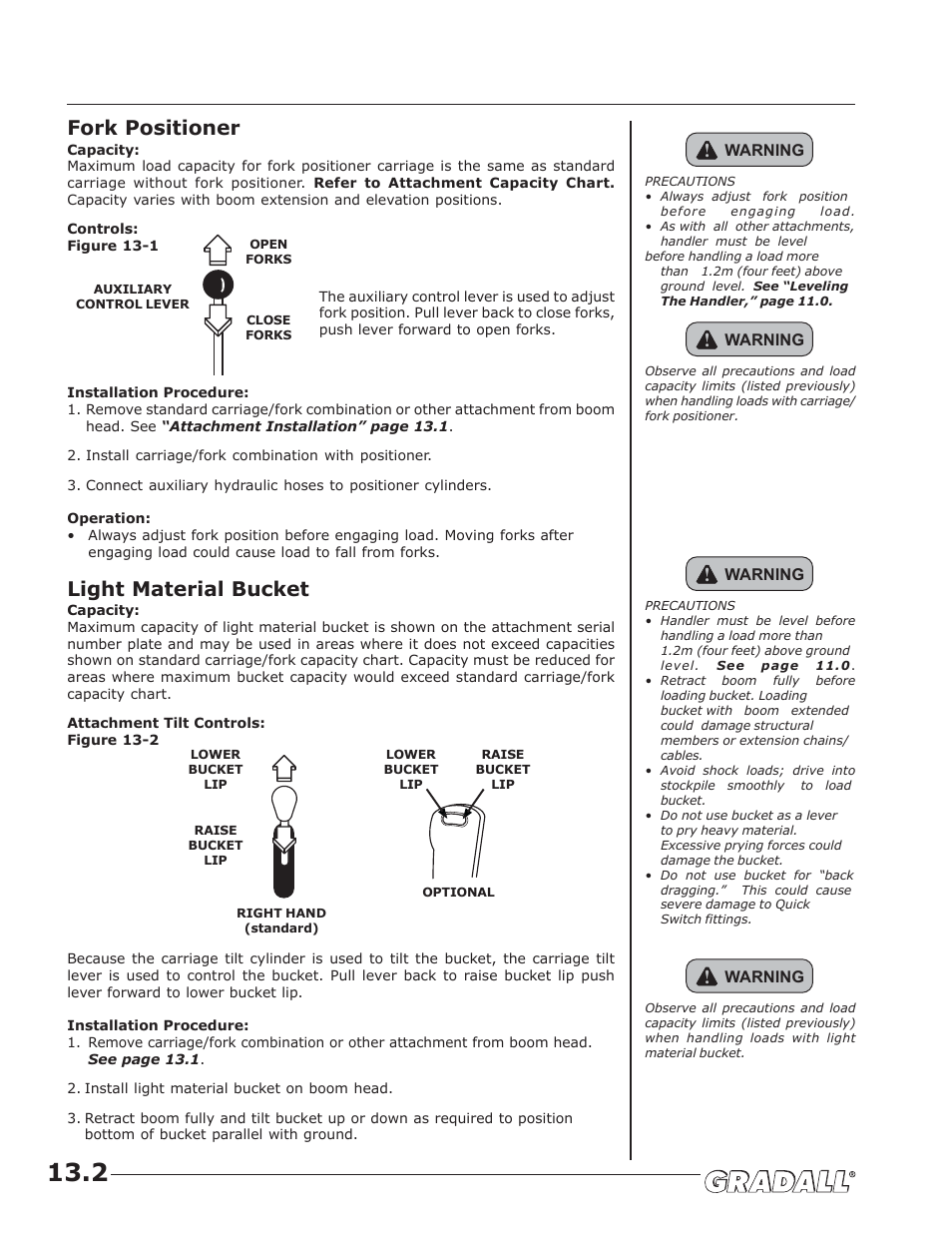 Fork positioner, Light material bucket | JLG G9-43A (9151-4003) Operator Manual User Manual | Page 42 / 60