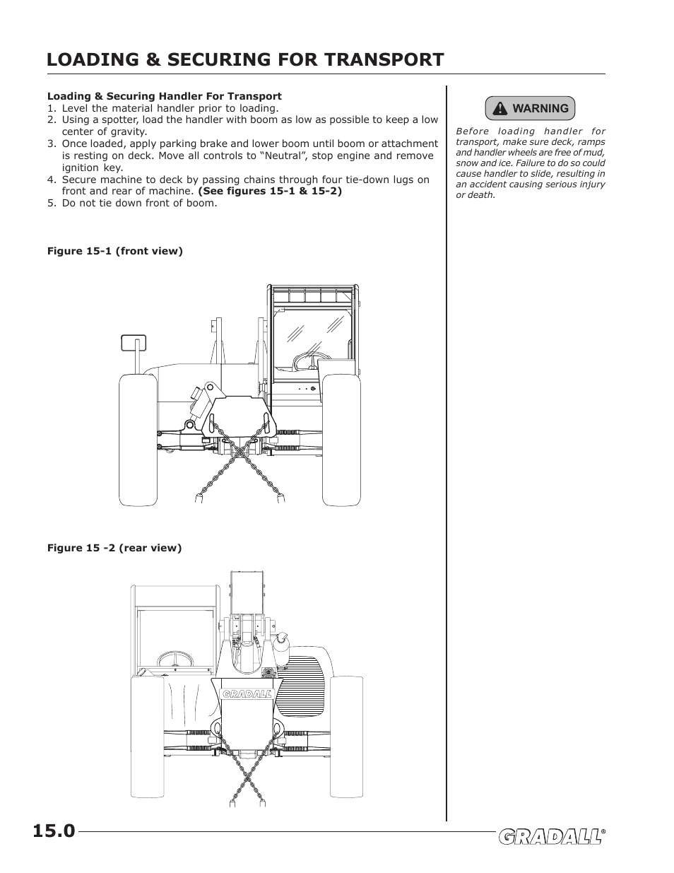Loading & securing for transport, Loading & securing for transport 15.0 | JLG G9-43A (9151-4003) Operator Manual User Manual | Page 50 / 60
