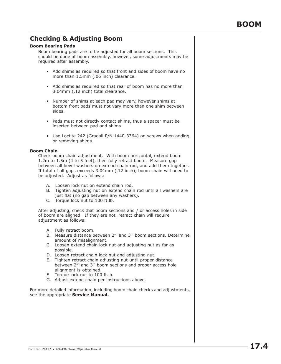 Boom, Checking & adjusting boom | JLG G9-43A (9151-4003) Operator Manual User Manual | Page 57 / 60