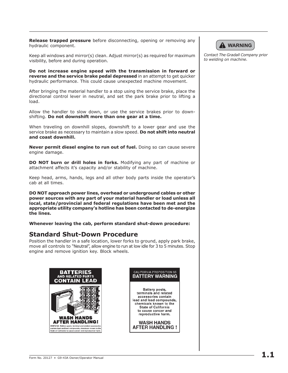 Standard shut-down procedure | JLG G9-43A (9151-4003) Operator Manual User Manual | Page 9 / 60