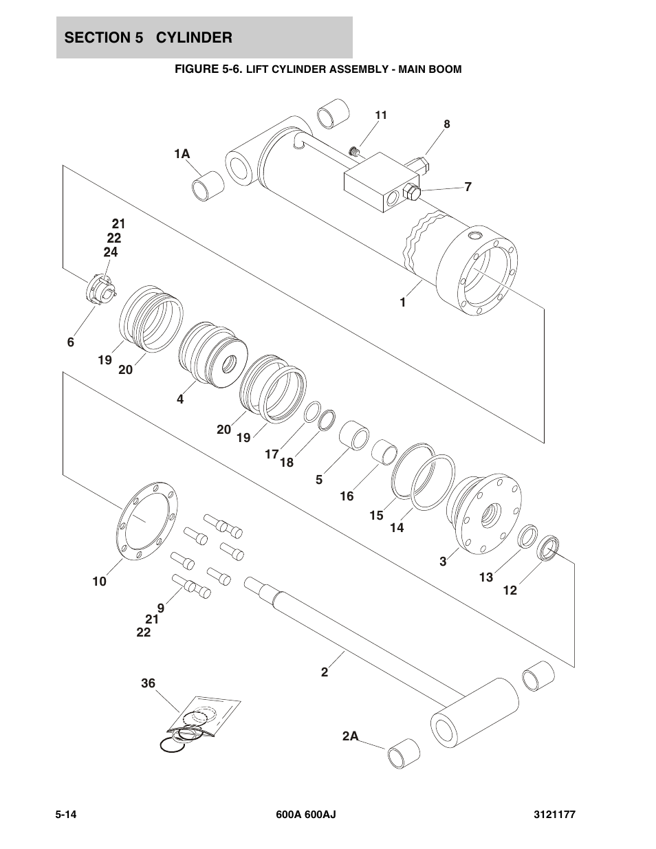 Figure 5-6. lift cylinder assembly - main boom | JLG 600A_AJ Parts Manual User Manual | Page 262 / 374