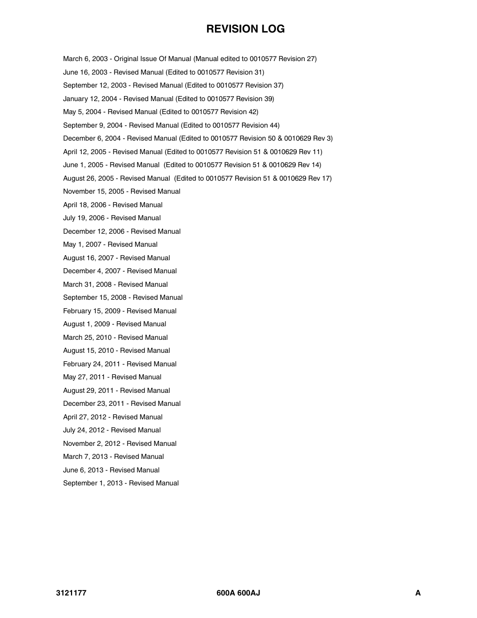 Revision log | JLG 600A_AJ Parts Manual User Manual | Page 3 / 374