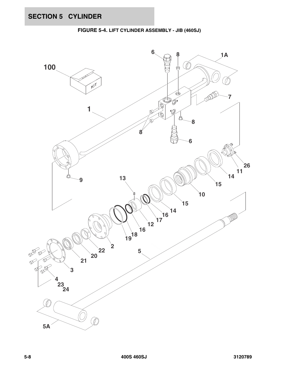 Figure 5-4. lift cylinder assembly - jib (460sj) | JLG 460SJ ANSI Parts Manual User Manual | Page 246 / 346