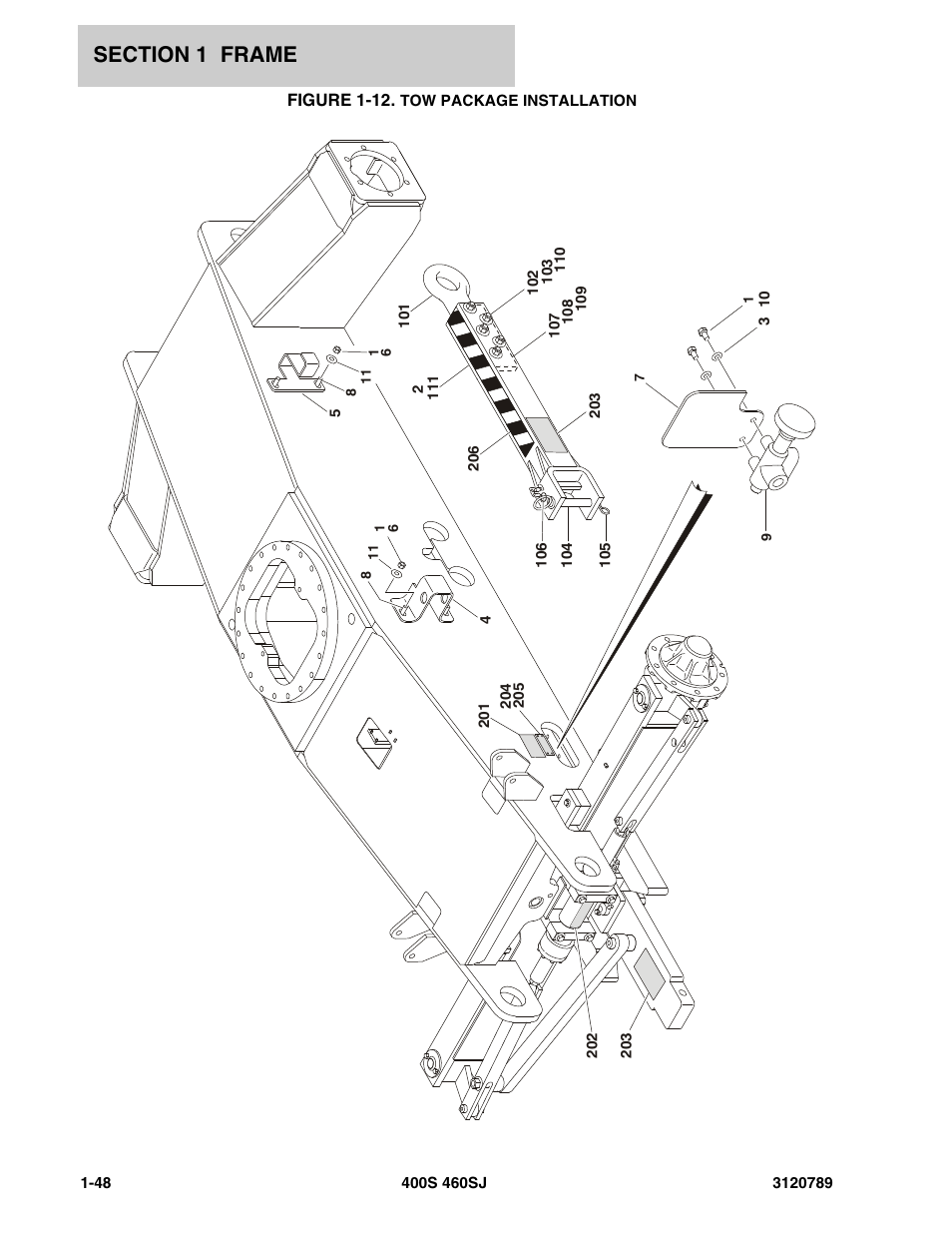 Figure 1-12. tow package installation | JLG 460SJ ANSI Parts Manual User Manual | Page 56 / 346