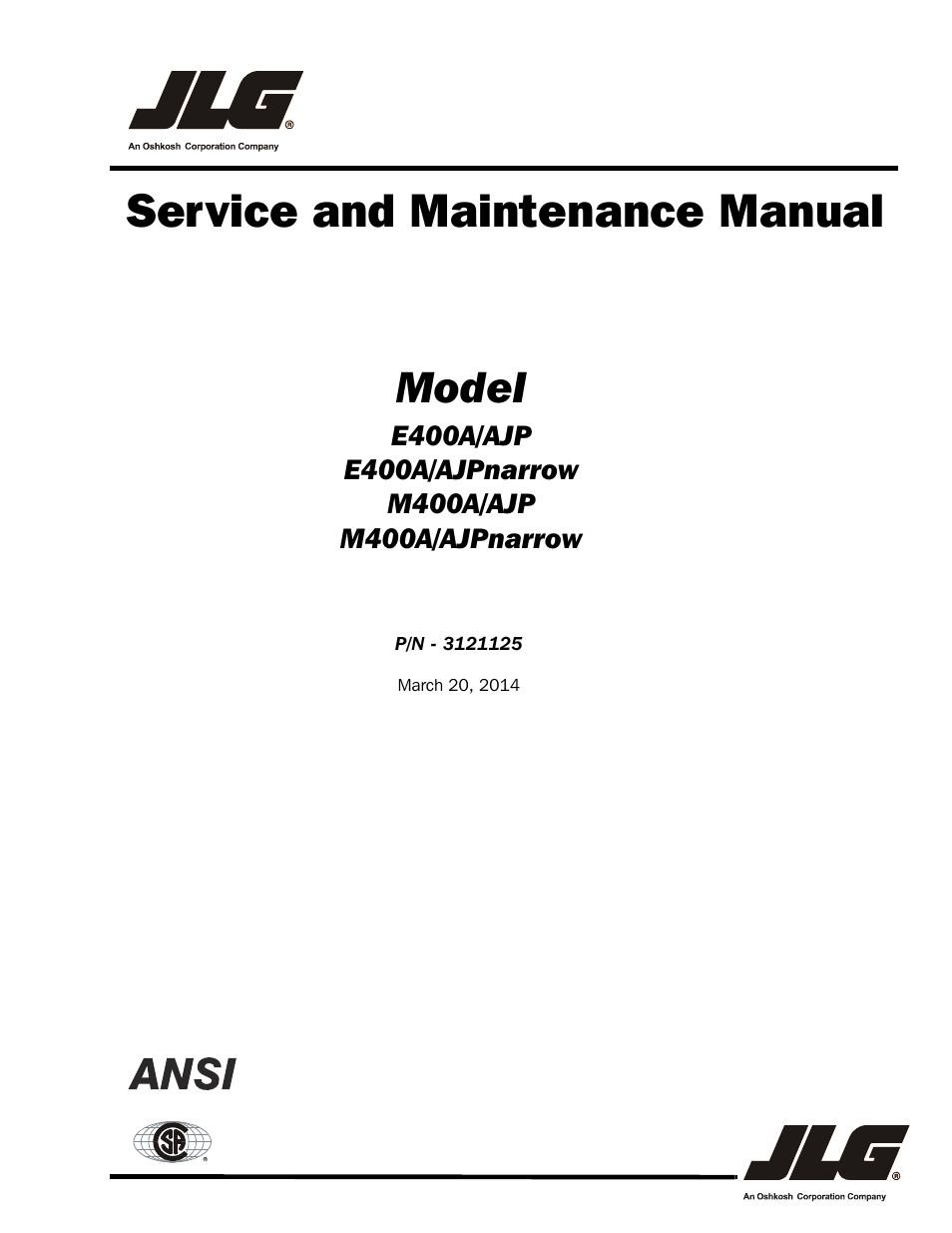 JLG M400 ANSI Service Manual User Manual | 256 pages
