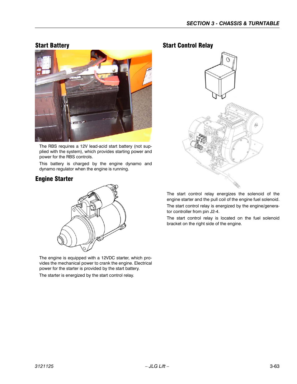 Start battery, Engine starter, Start control relay | JLG M400 ANSI Service Manual User Manual | Page 105 / 256
