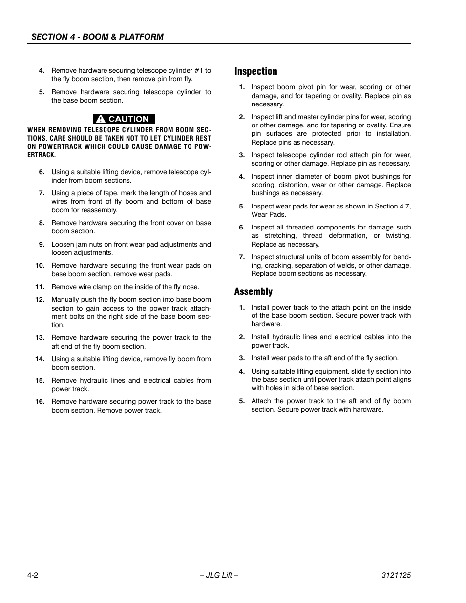 Inspection, Assembly, Inspection -2 assembly -2 | JLG M400 ANSI Service Manual User Manual | Page 118 / 256