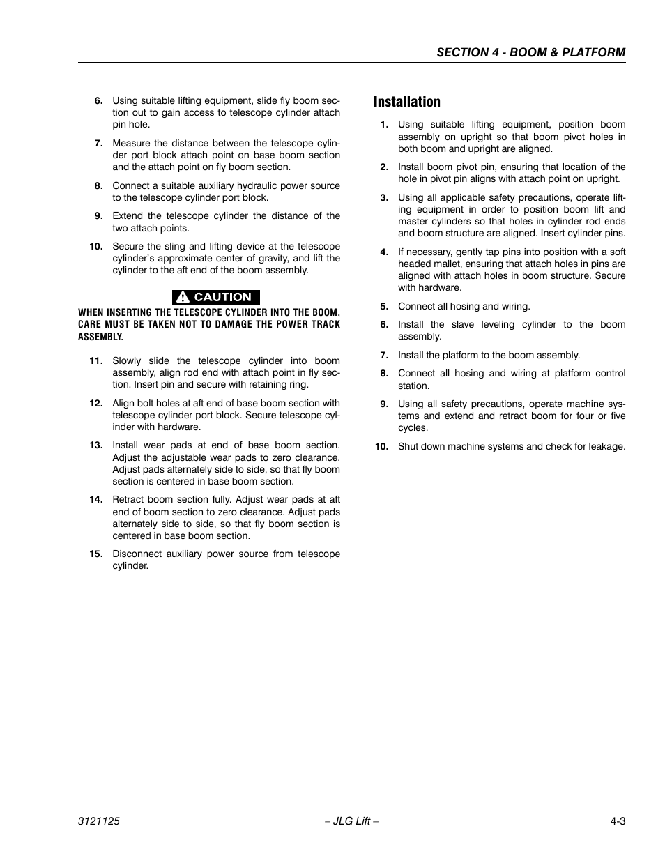 Installation, Installation -3 | JLG M400 ANSI Service Manual User Manual | Page 119 / 256