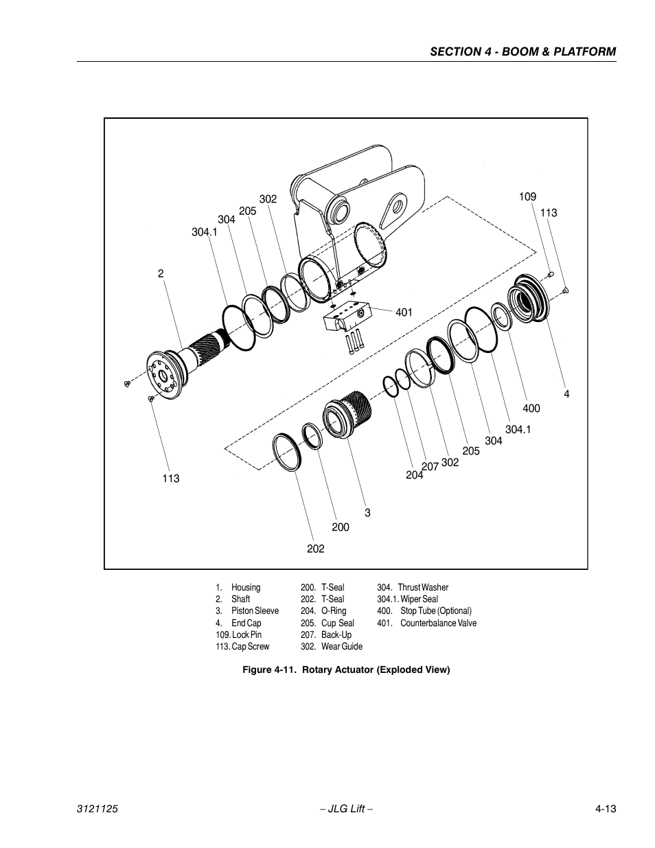 Rotary actuator (exploded view) -13 | JLG M400 ANSI Service Manual User Manual | Page 129 / 256