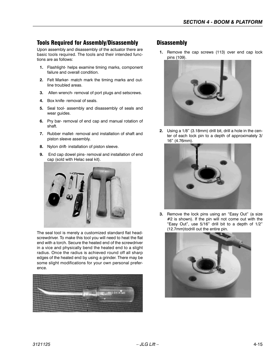 Tools required for assembly/disassembly, Disassembly | JLG M400 ANSI Service Manual User Manual | Page 131 / 256