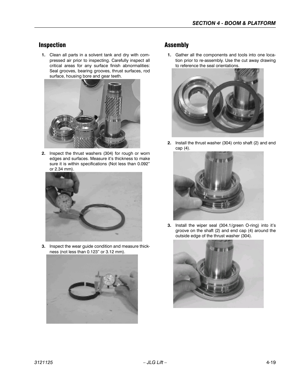 Inspection, Assembly, Inspection -19 assembly -19 | JLG M400 ANSI Service Manual User Manual | Page 135 / 256