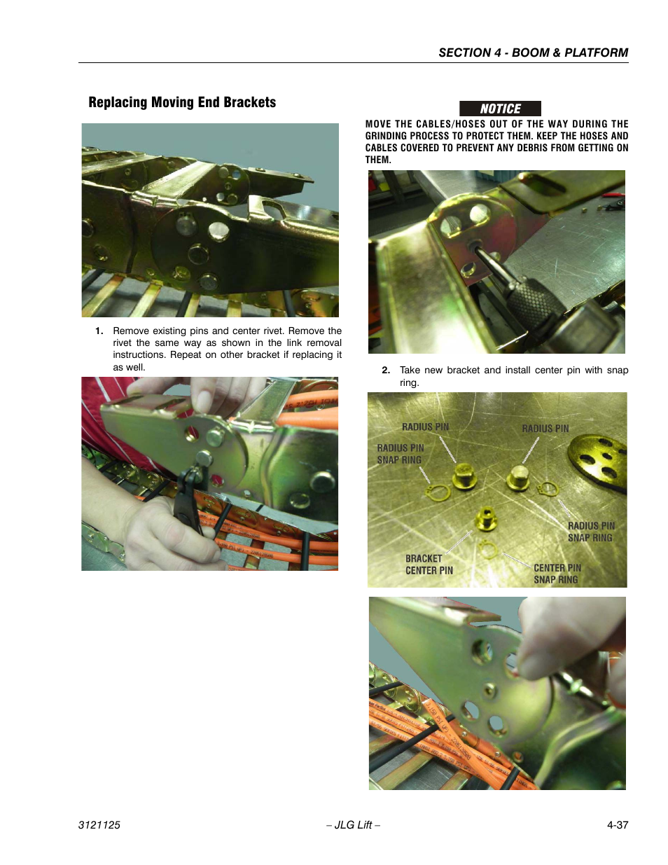 Replacing moving end brackets, Replacing moving end brackets -37 | JLG M400 ANSI Service Manual User Manual | Page 153 / 256