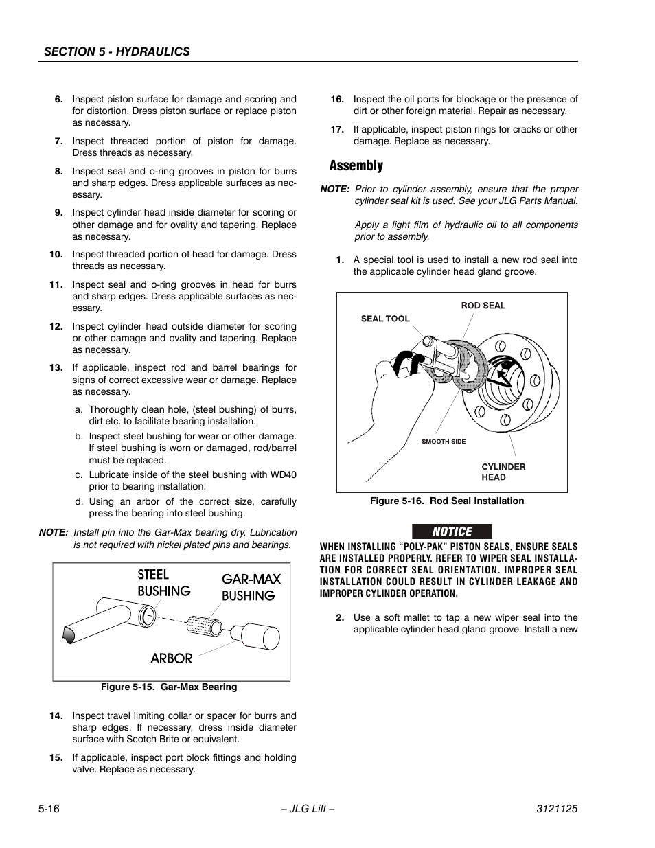 Assembly, Assembly -16, Gar-max bearing installation -16 | Rod seal installation -16 | JLG M400 ANSI Service Manual User Manual | Page 170 / 256