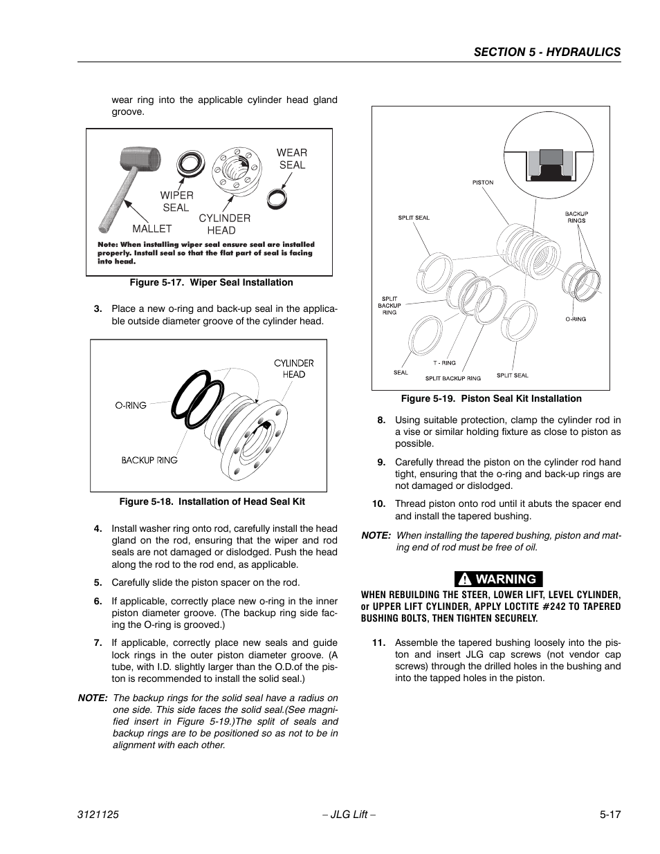 Wiper seal installation -17, Installation of head seal kit -17, Piston seal kit installation -17 | JLG M400 ANSI Service Manual User Manual | Page 171 / 256