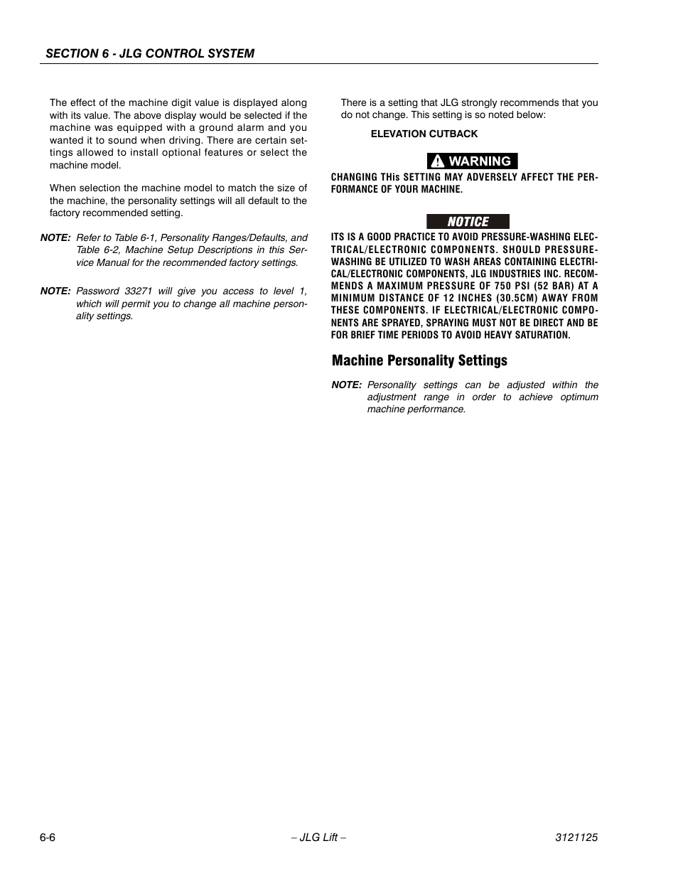 Machine personality settings, Machine personality settings -6 | JLG M400 ANSI Service Manual User Manual | Page 186 / 256