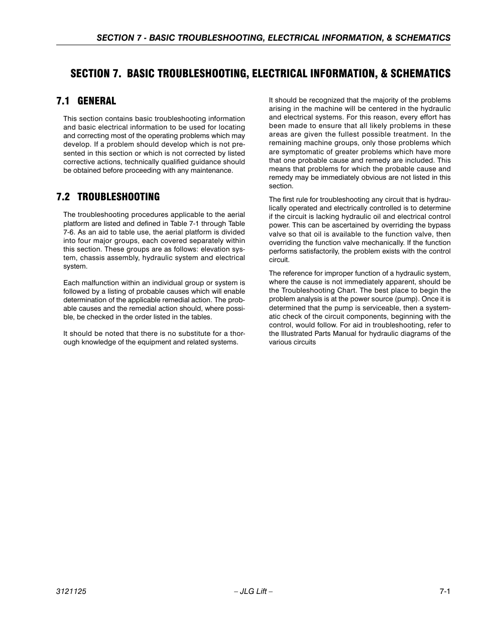 1 general, 2 troubleshooting, General -1 | Troubleshooting -1 | JLG M400 ANSI Service Manual User Manual | Page 215 / 256