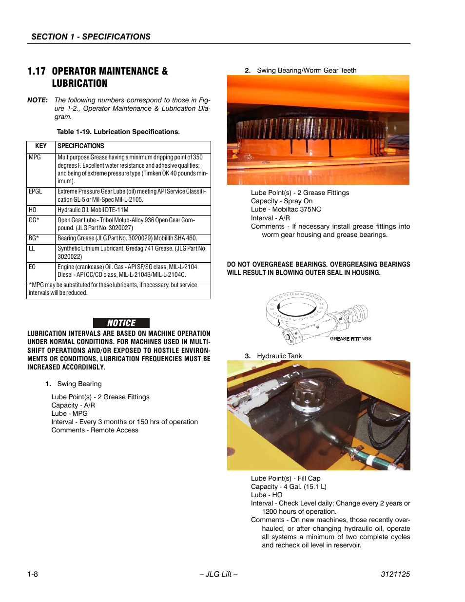 17 operator maintenance & lubrication, Operator maintenance & lubrication -8, Lubrication specifications -8 | JLG M400 ANSI Service Manual User Manual | Page 22 / 256