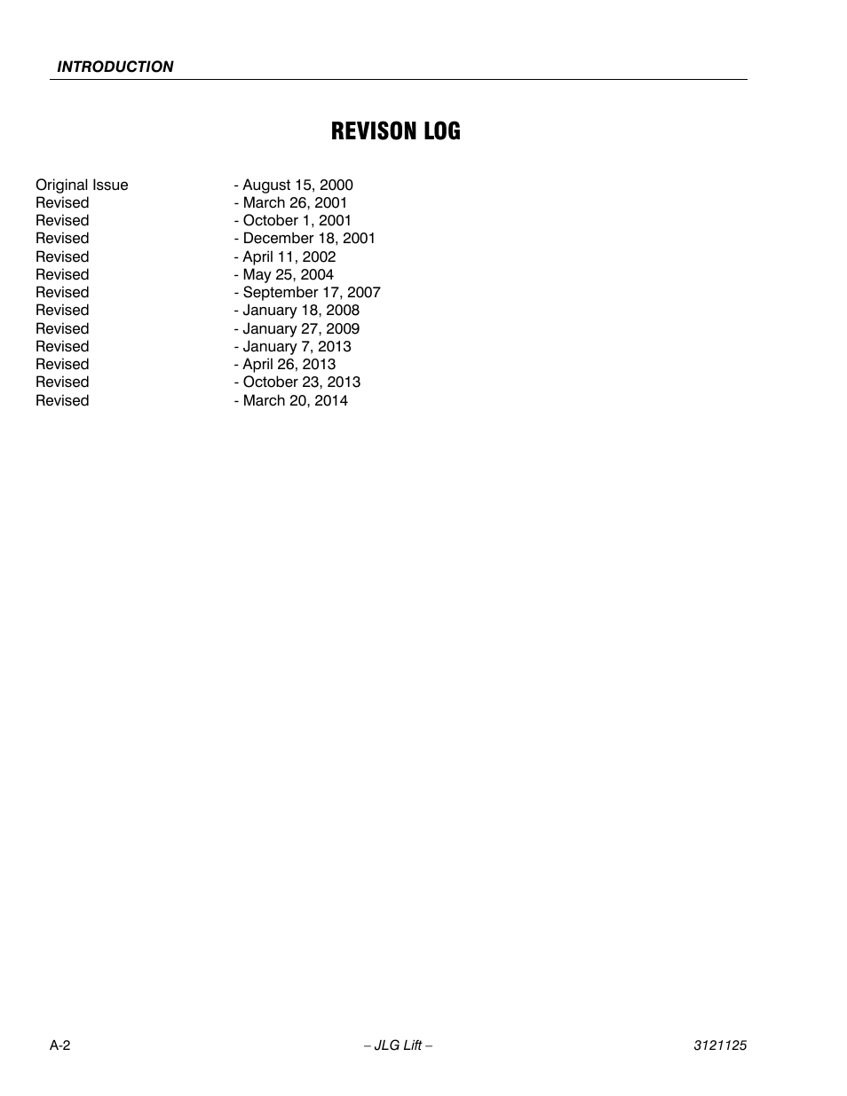 Revison log | JLG M400 ANSI Service Manual User Manual | Page 4 / 256