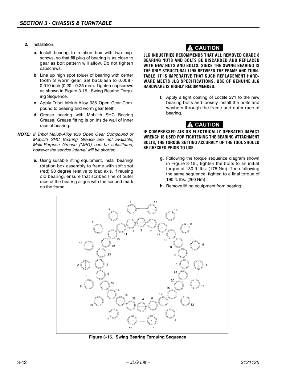 Swing bearing torquing sequence -42 | JLG M400 ANSI Service Manual User Manual | Page 84 / 256